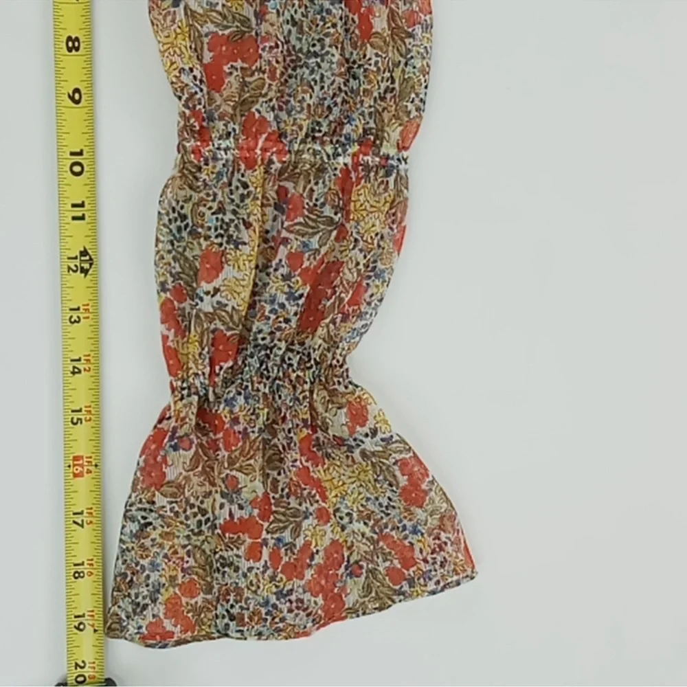 ALEXIS “Samera” Floral Print Sheer Peasant Top Blouse Tassel Tie GMA Hoda Large - Picture 12 of 14